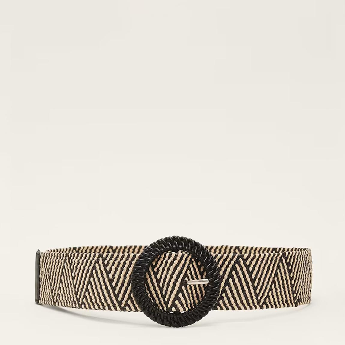 Black/Cream Woven Linen Blend Belt main product photo
