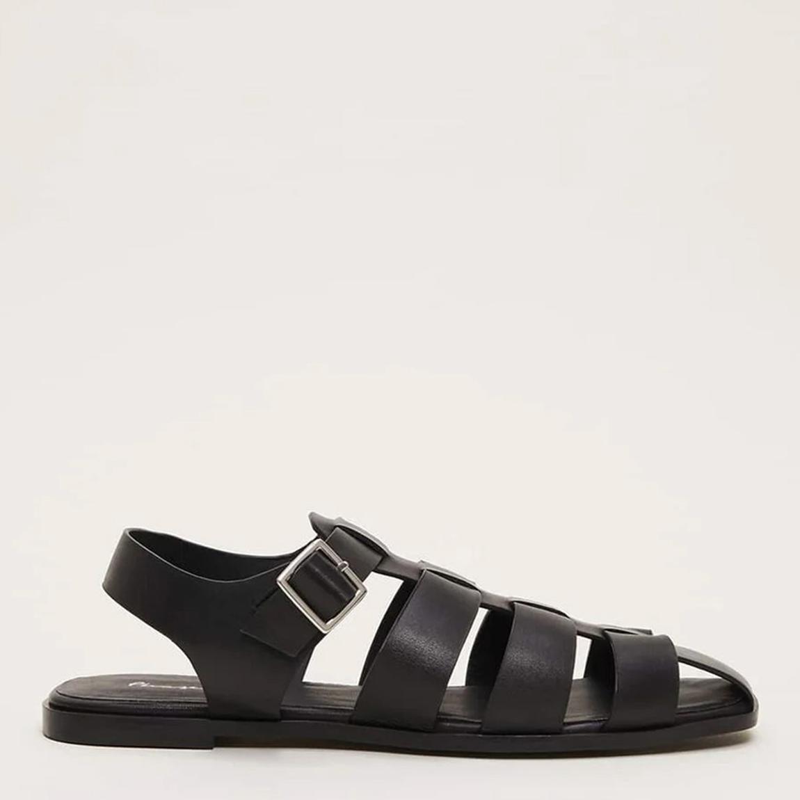 Black Leather Strap Cage Sandals main product photo