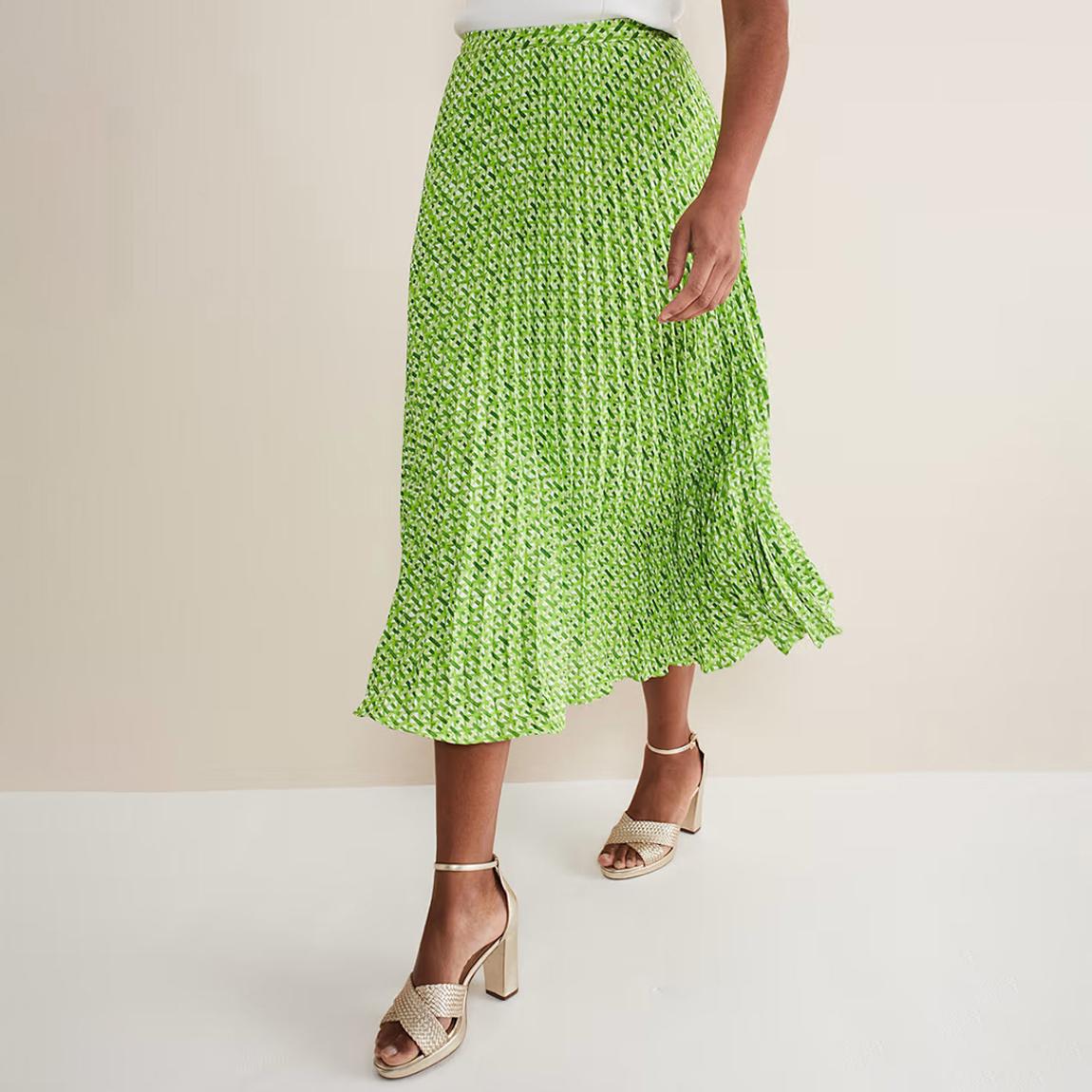 Green Elmina Geo Pleated Midi Skirt main product photo