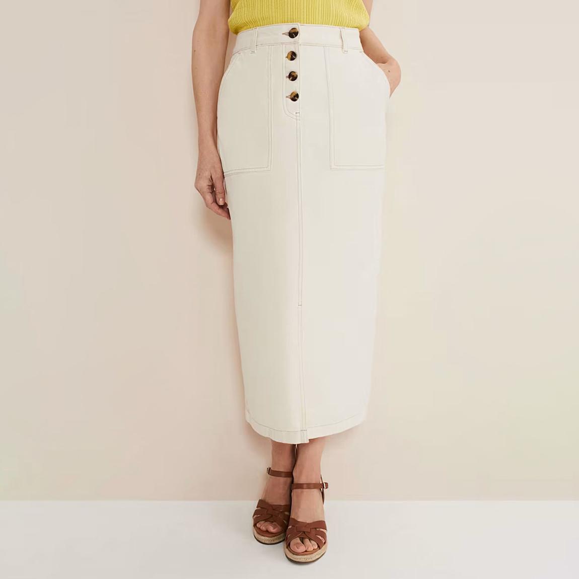 Ecru Leilani Denim Midi Skirt main product photo