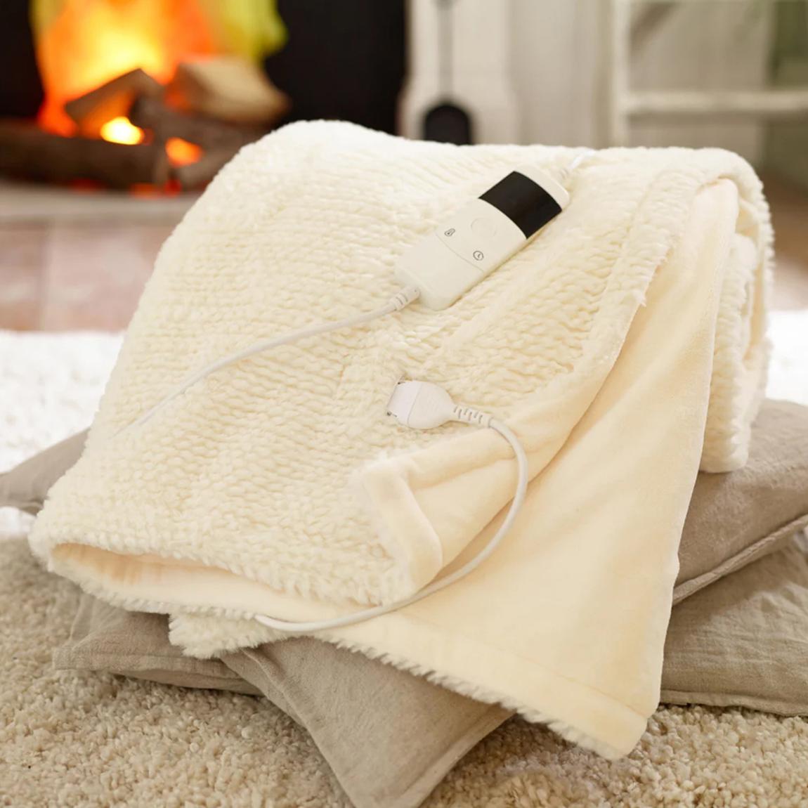 Sandringham Faux Fur 130x170cm Heated Throw, Cream main product photo
