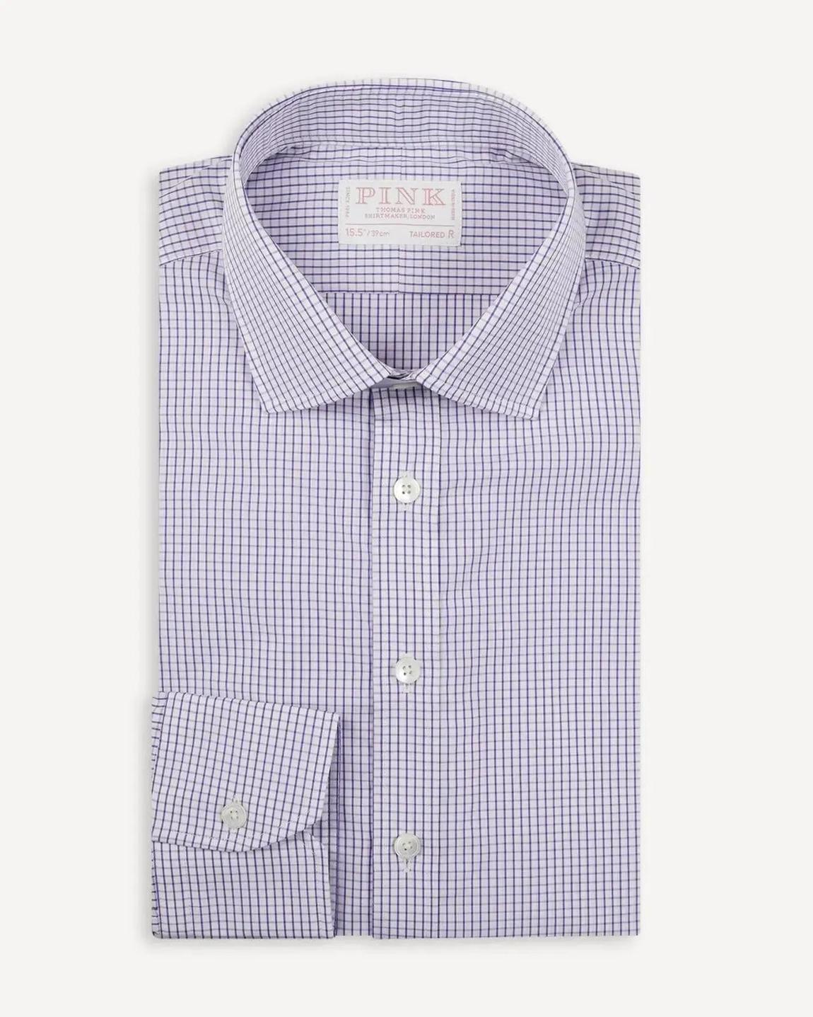 Thomas Pink Tailored Fit Purple and White Check Formal Shirt - Stylish and Comfortable main product photo