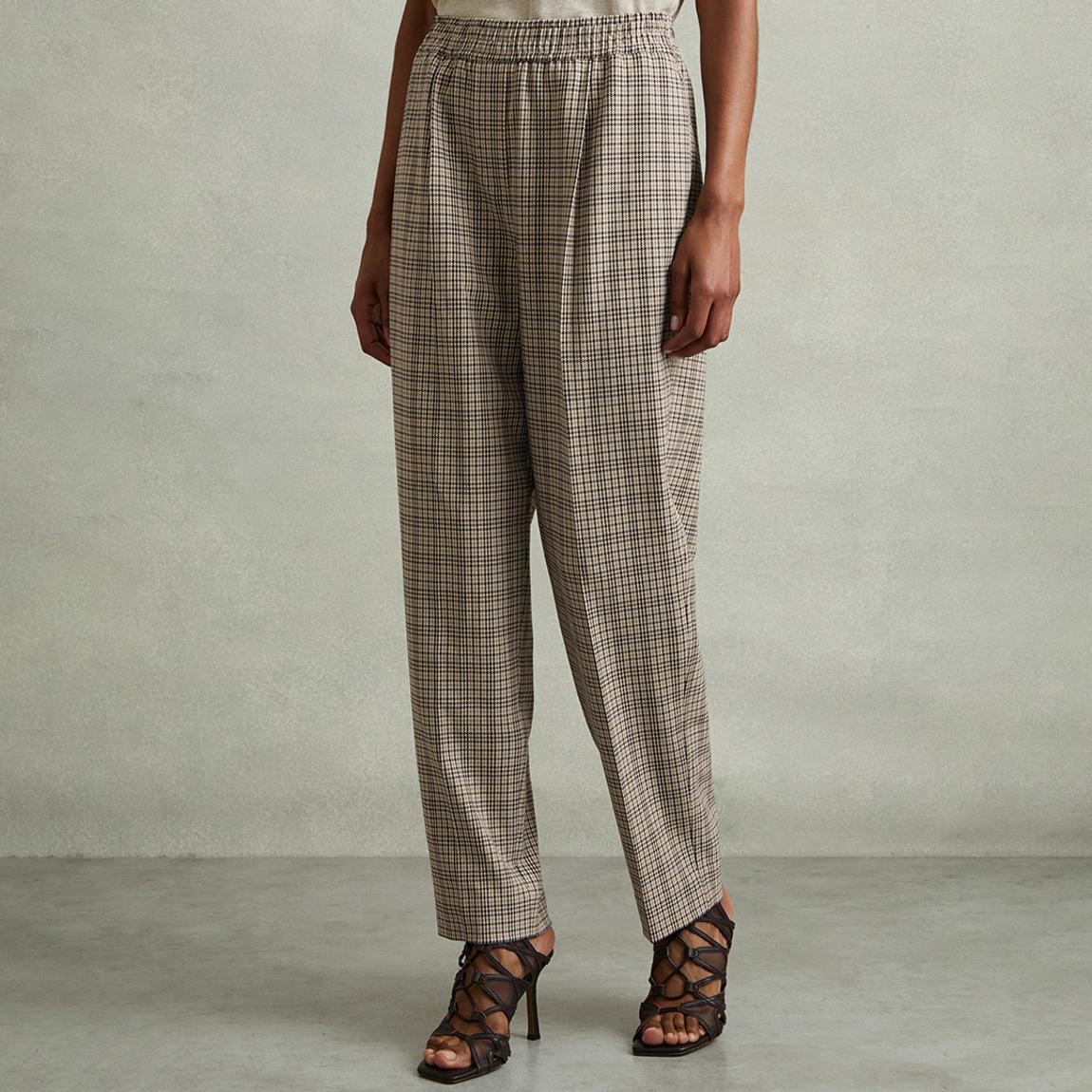 Brown Karina Check Elasticated Waist Tapered Trouser main product photo