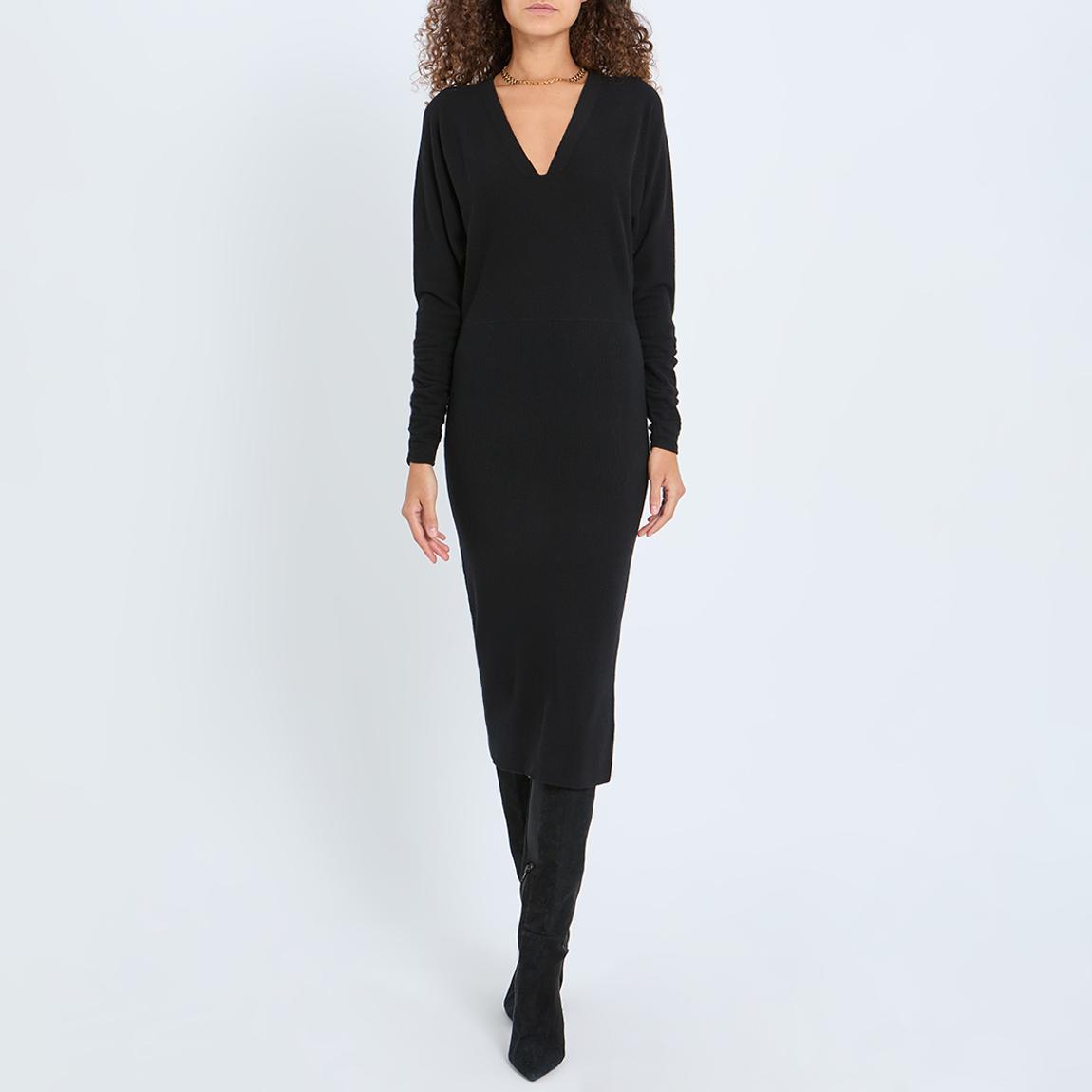 Black Ruched Jenna Wool Blend Dress main product photo
