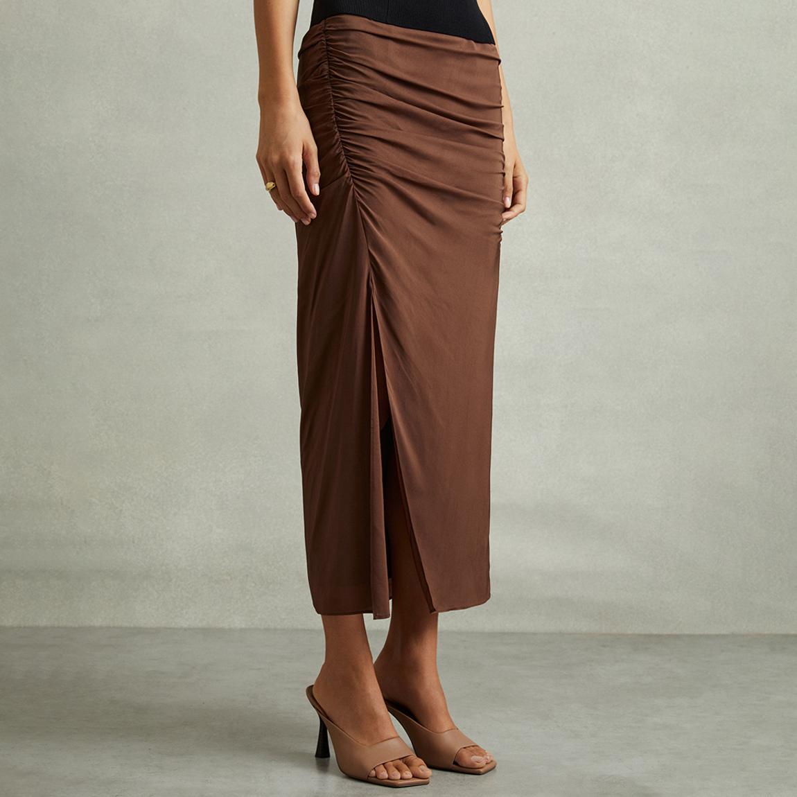 Brown Ruched Lisa Midi Skirt main product photo