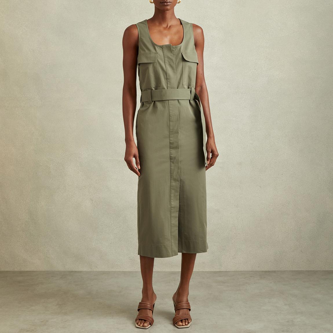 Reiss Green Utility Belted Midi Dress - BrandAlley