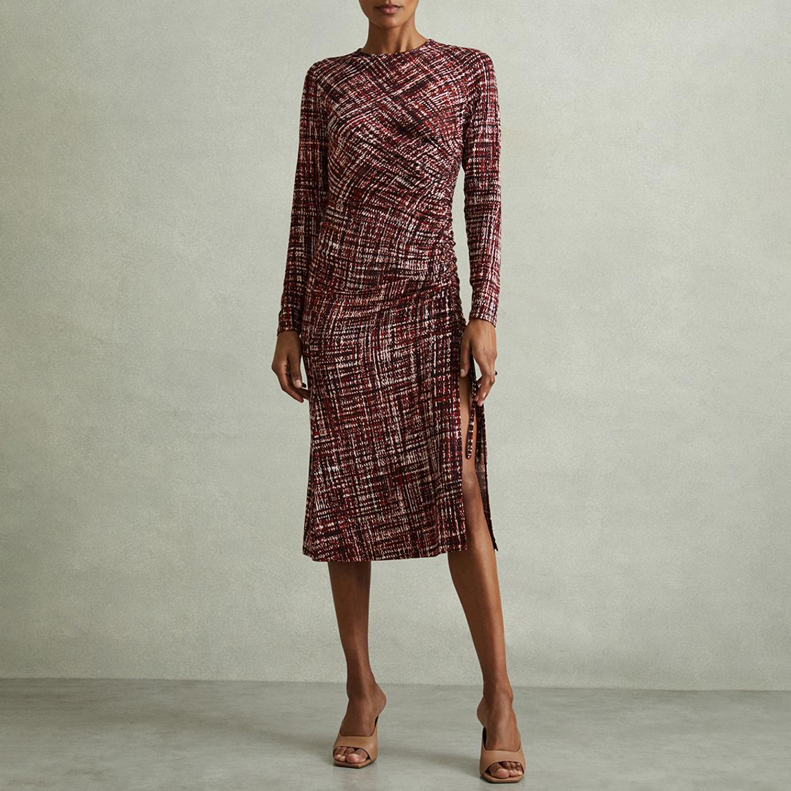 Red Printed Riyo Ruched Midi Dress main product photo