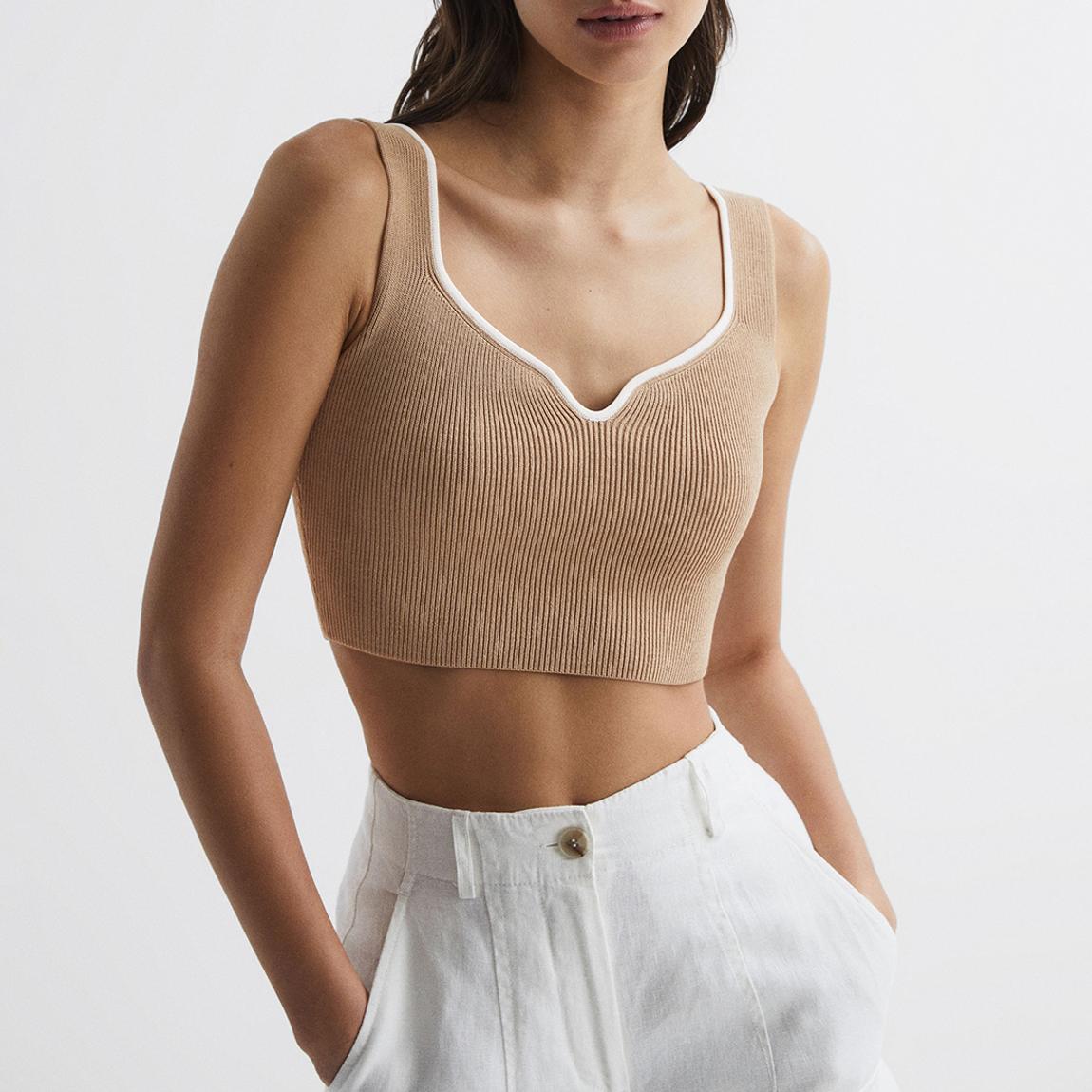 Camel Cropped Sweetheart Neck Top main product photo