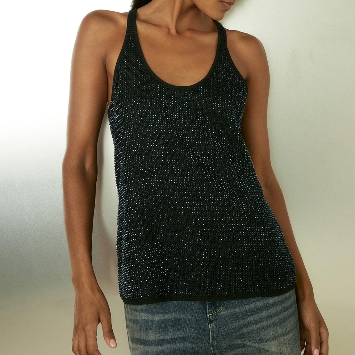Reiss Dark Blue Beaded Cami Top - BrandAlley
