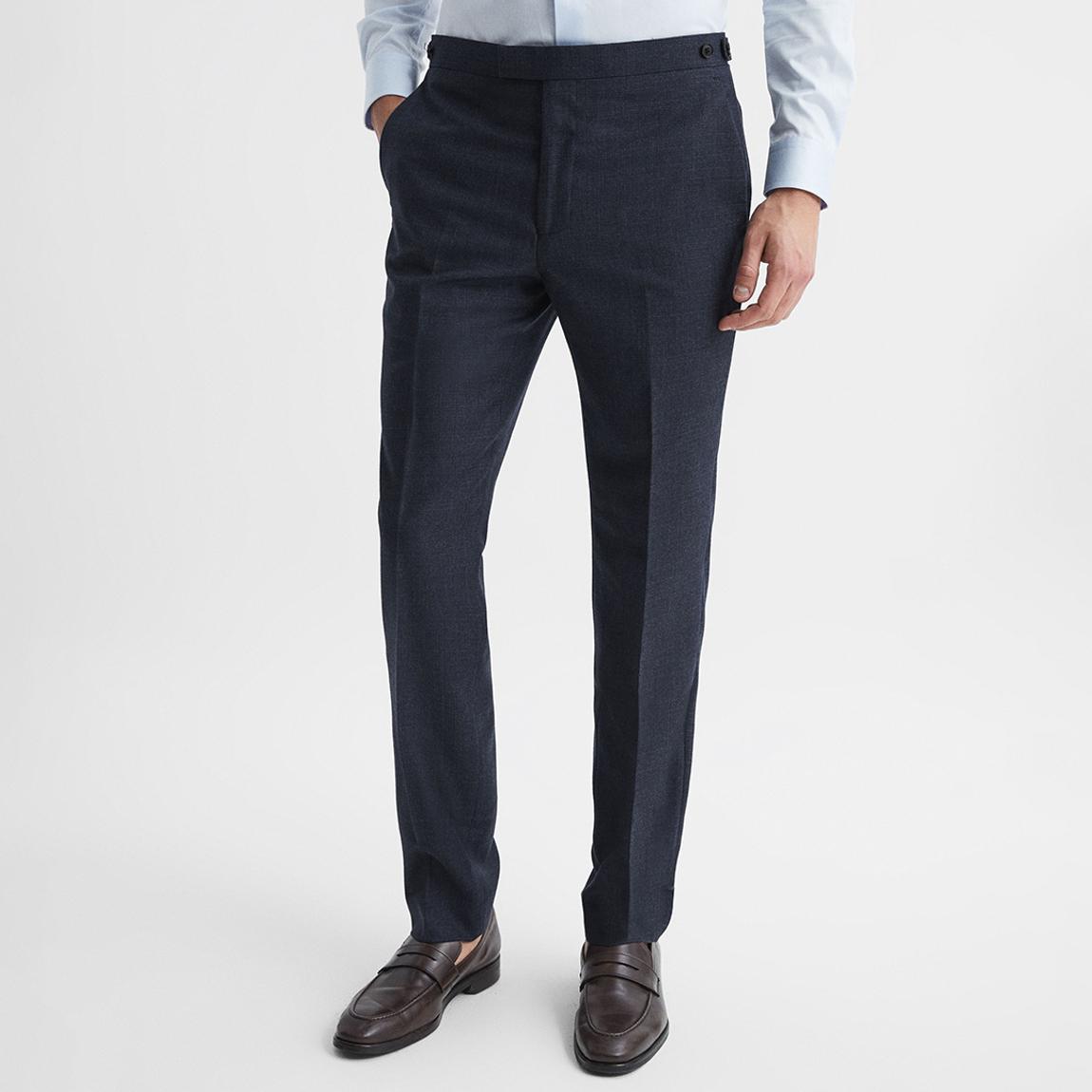Navy Dunn Slim Fit Wool Textured Trousers main product photo