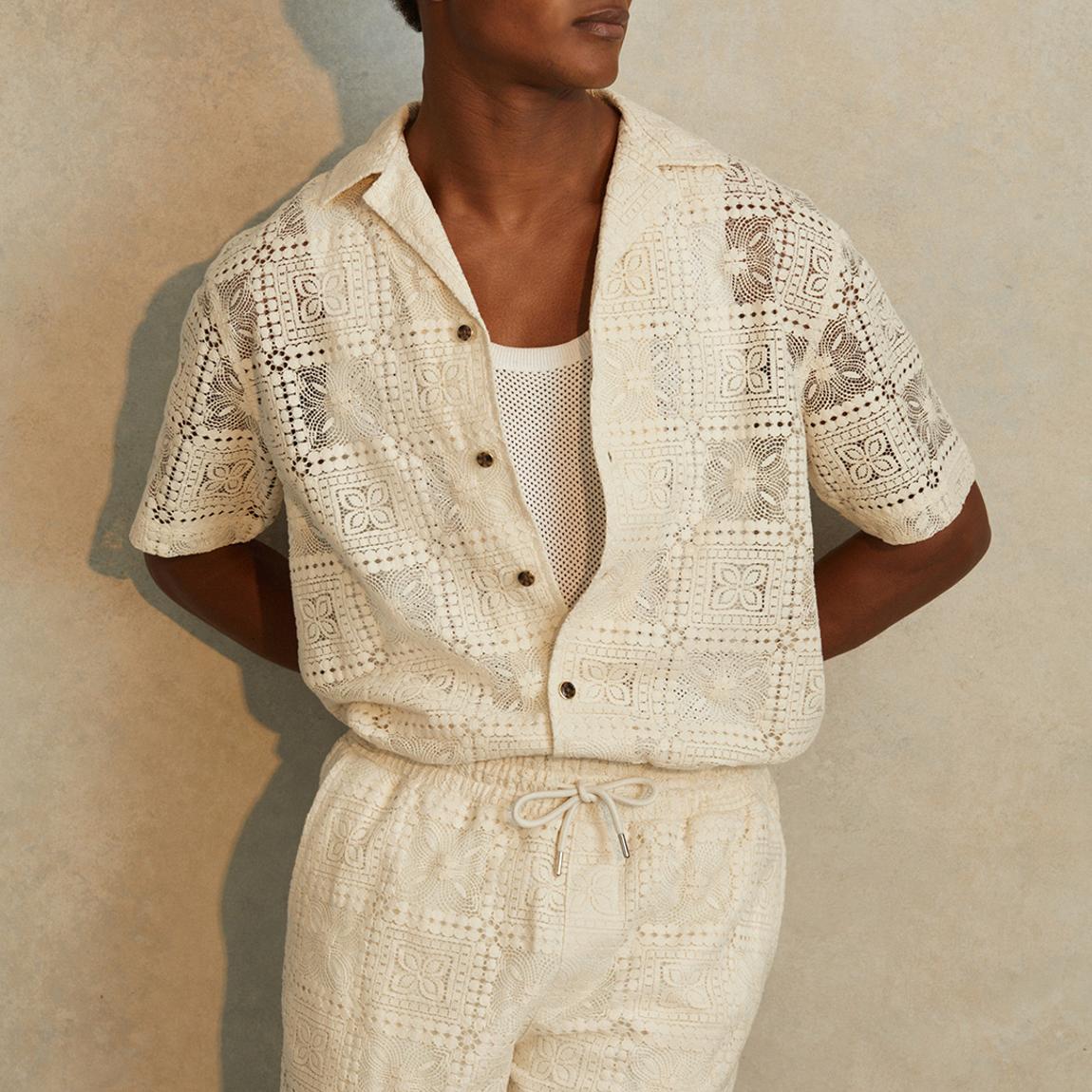 Cream Crochet Short Sleeve Shirt main product photo