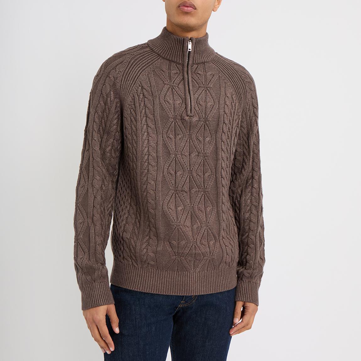 Reiss Taupe Cable Knit Lancashire Quarter Zip Jumper - BrandAlley