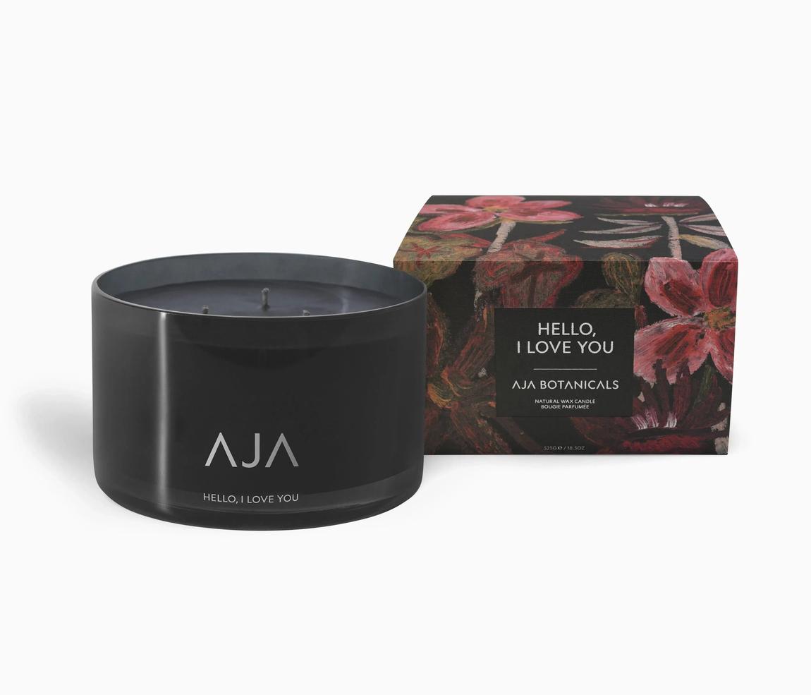 AJA BOTANICALS Hello, I Love You Black Three Wick Candle with Essential Oils main product photo