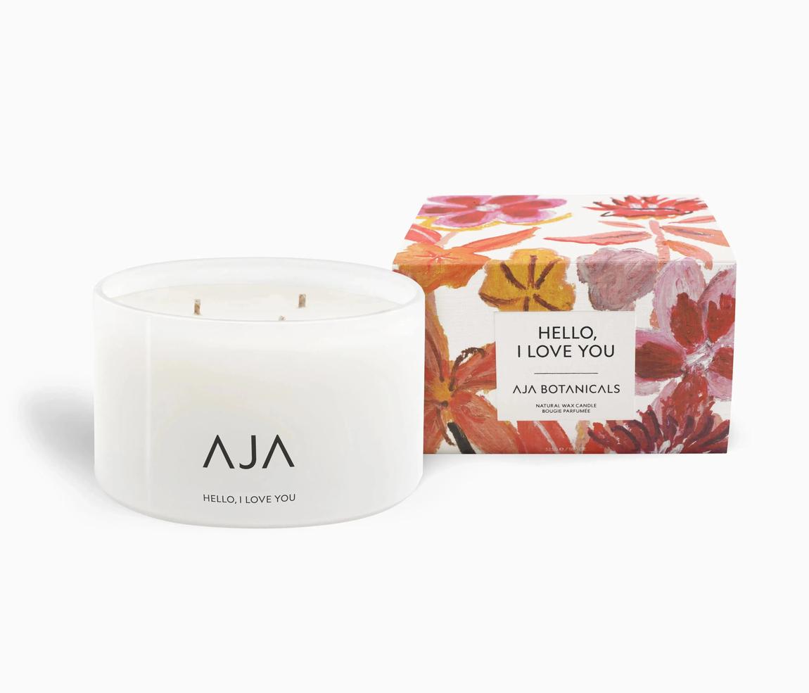 AJA BOTANICALS Three Wick Candle - Hello, I Love You - White with Essential Oils main product photo