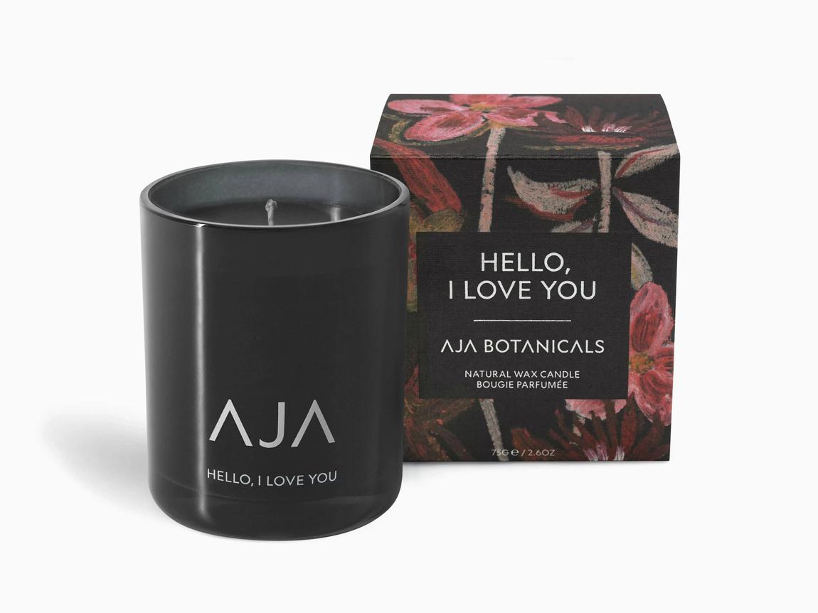 AJA BOTANICALS Hello, I Love You Black Votive Candle with Essential Oils main product photo