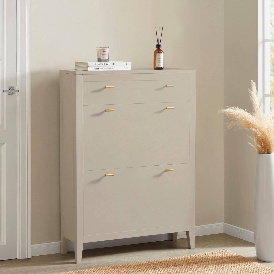 Poppy Shoe Cabinet - Pebble - Brushed Gold Handle main product photo