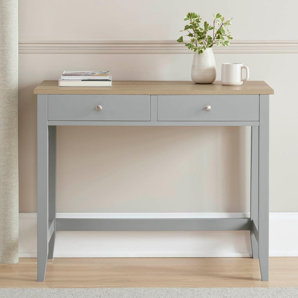 grey and oak dressing table DUSK Nell Dressing Table Console - Grey - Brushed Silver Handle
