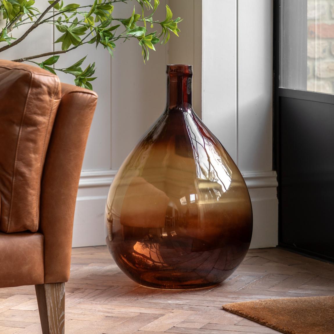 Rueda Giant Glass Bottle Vase, Amber main product photo