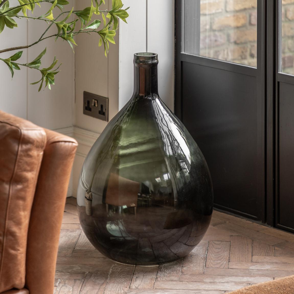 Rueda Giant Glass Bottle Vase, Olive main product photo