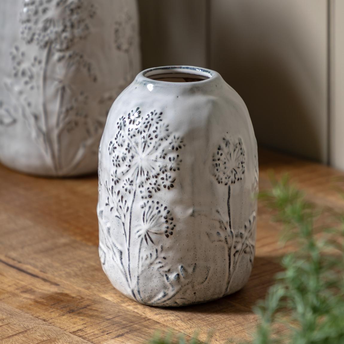 Meadow Embossed Ceramic Vase, Stone main product photo