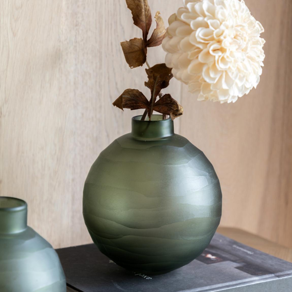 Bevelled Glass Globe Vase, Green main product photo