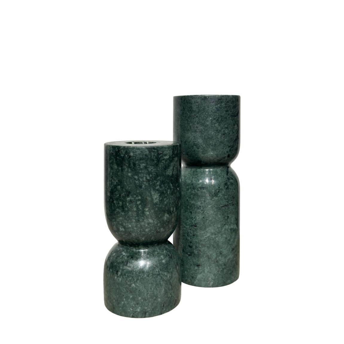 Set of 2 Taraza Marble Candlesticks, Green main product photo