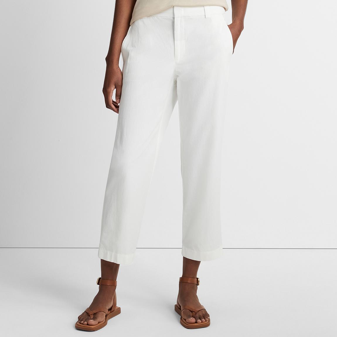 White Mid Rise Washed Cotton Crop Pant main product photo