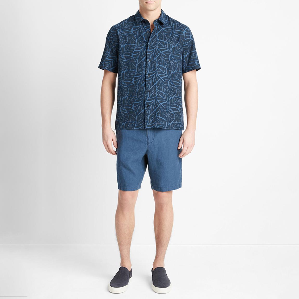 Navy Knotted Leaves Short Sleeve Shirt main product photo