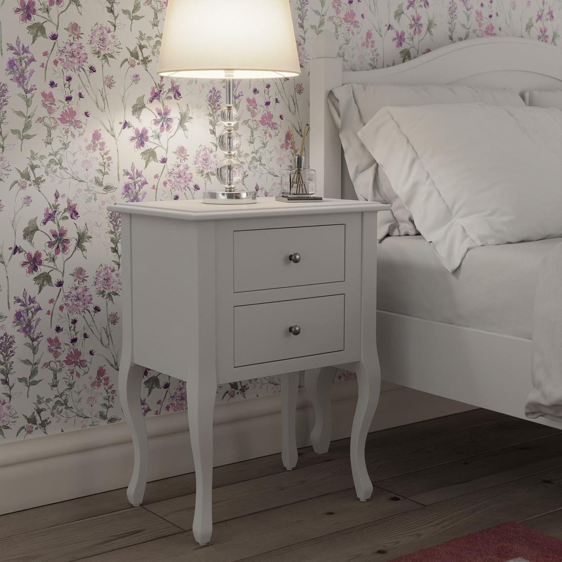 Laura Ashley Rosalind Cotton White 2 Drawer Side Table - BrandAlley