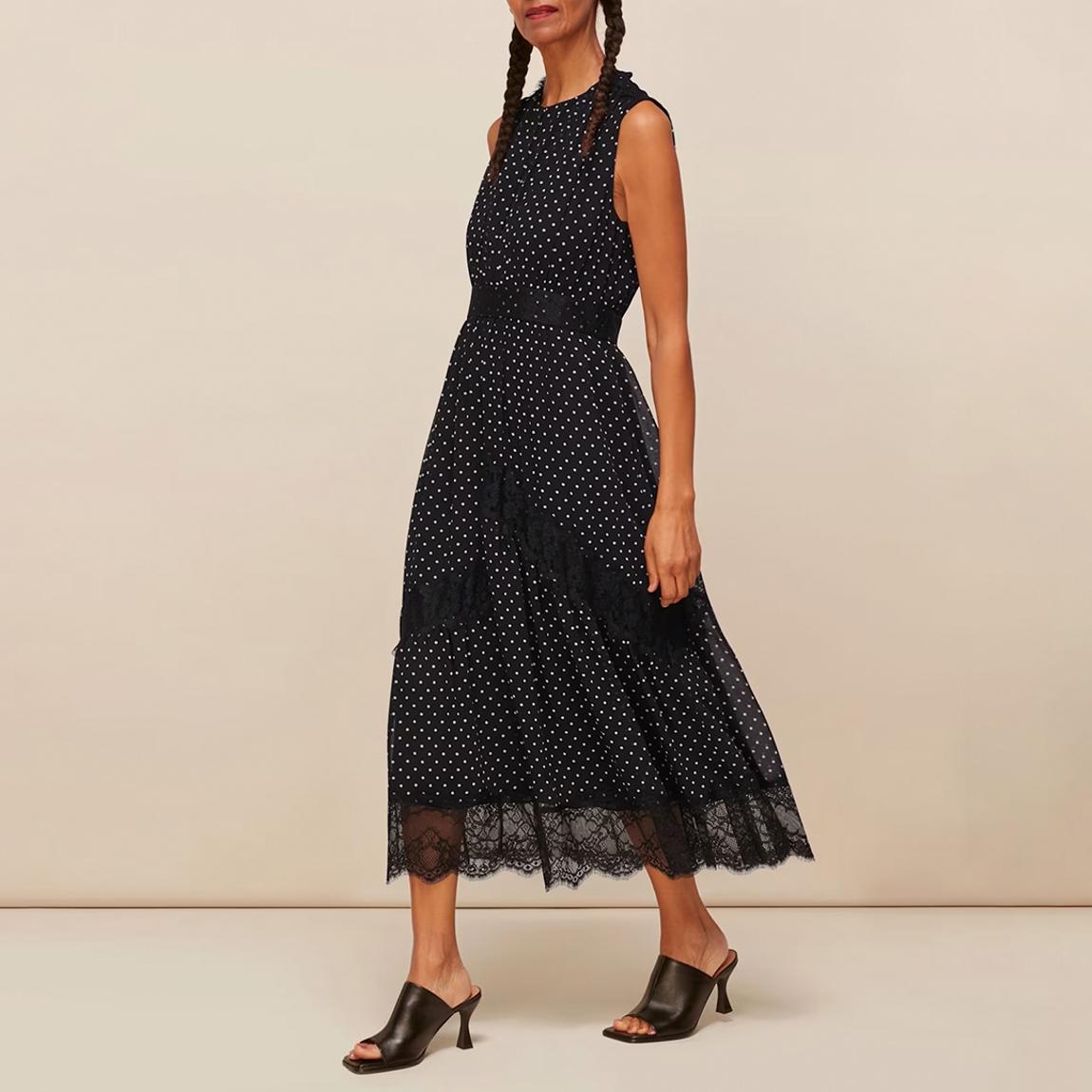 WHISTLES Black/ White Spot Lace Midi Dress - BrandAlley WHISTLES Black/ White Spot Lace Midi Dress - BrandAlley