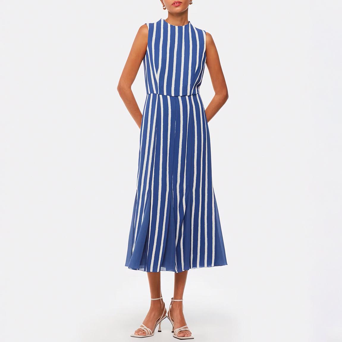 Blue/ White Eliza Vertical Stripe Print Midi Dress main product photo