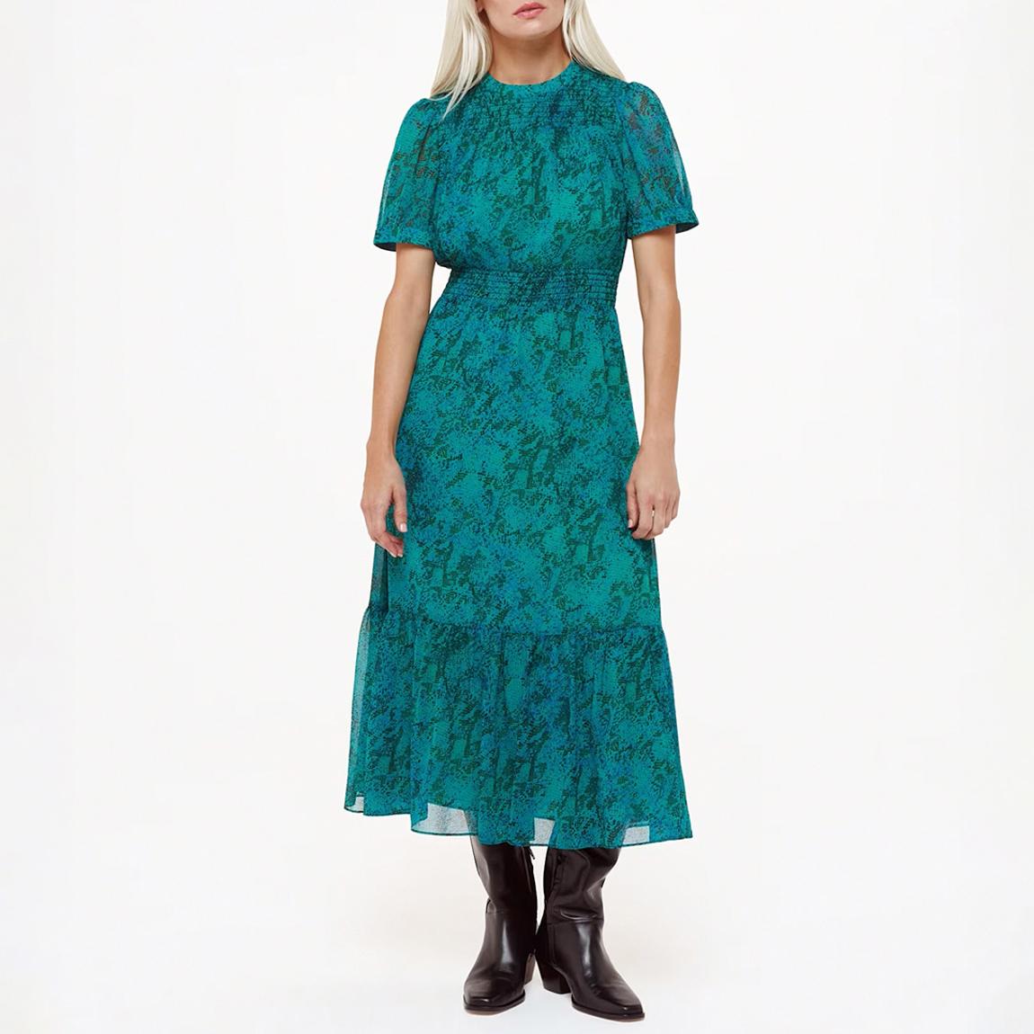 Green Diagonal Snake Shirred Dress main product photo