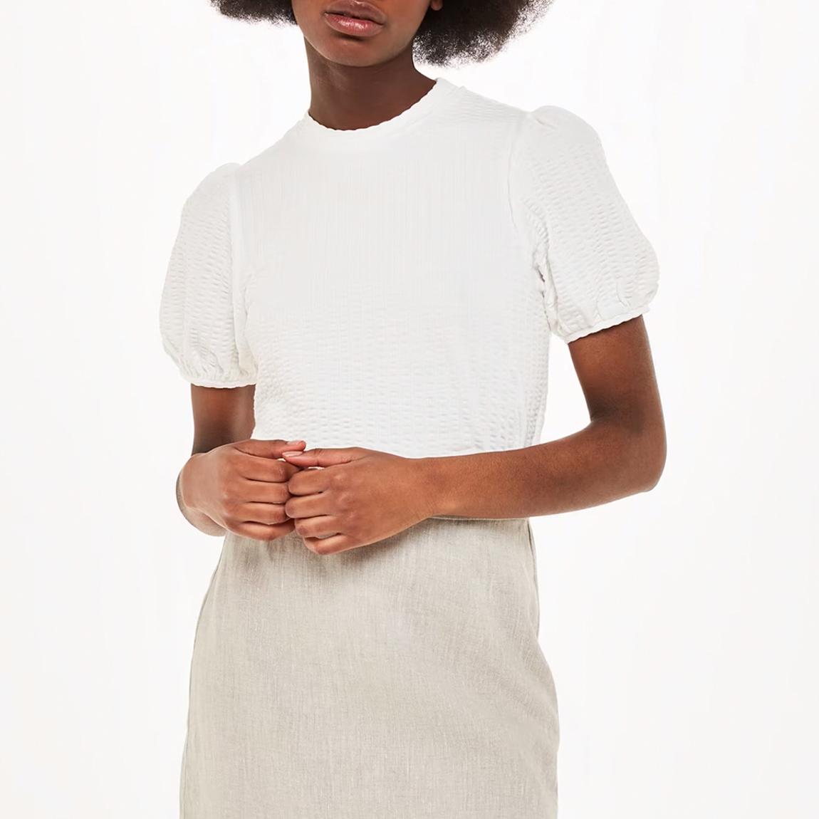 White Texture Puff Sleeve Top main product photo