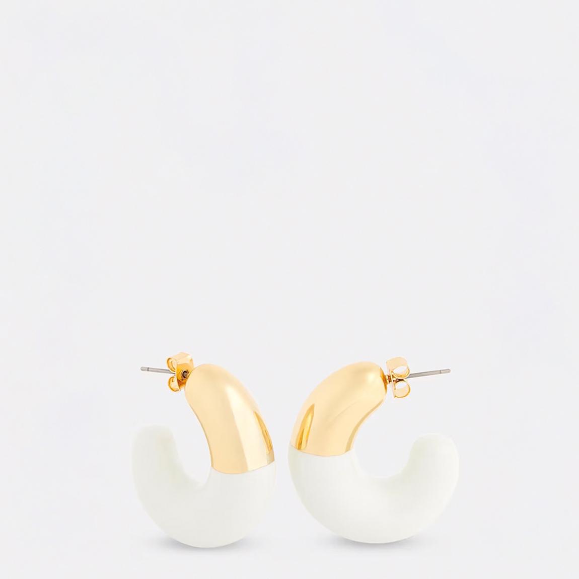Gold/ White Enamel Bulbous Curved Hoop Earrings main product photo