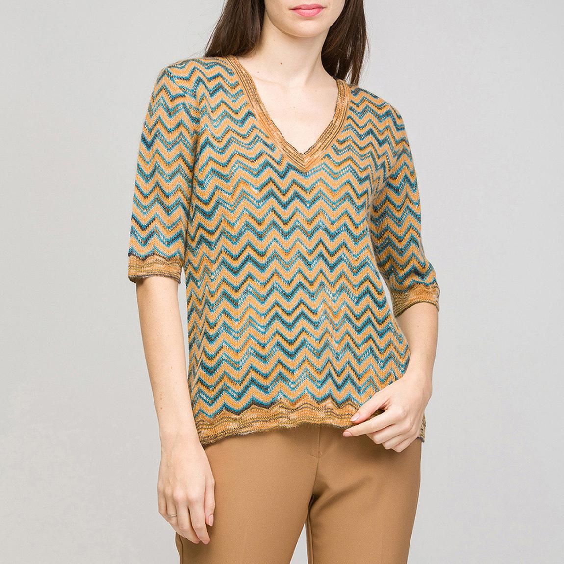 Orange V-Neck Mohair-Wool Blend Top main product photo