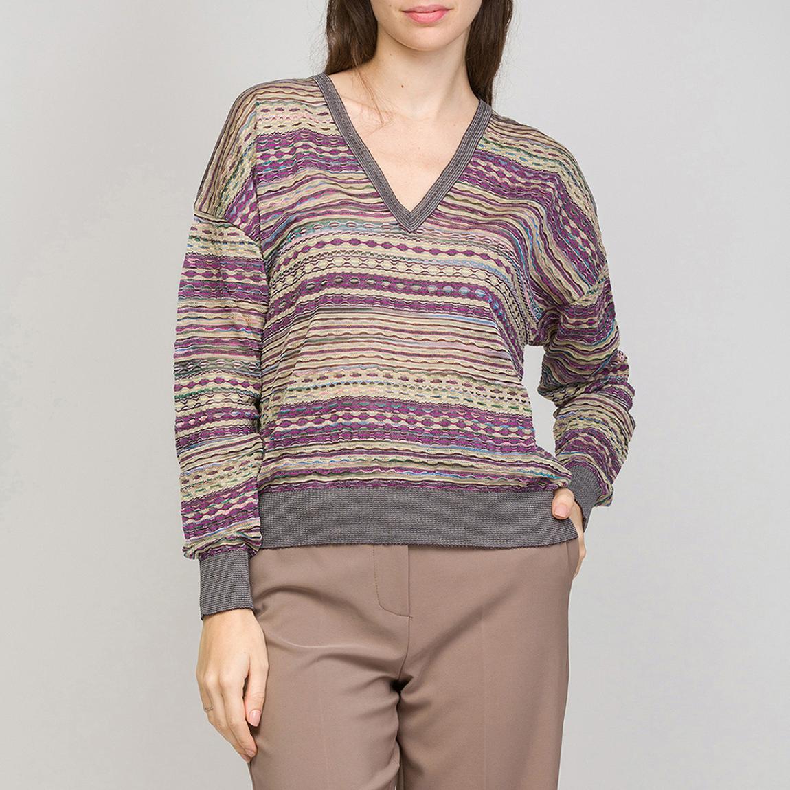 Grey/Purple V-Neck Alpaca-Mohair Blend Jumper main product photo