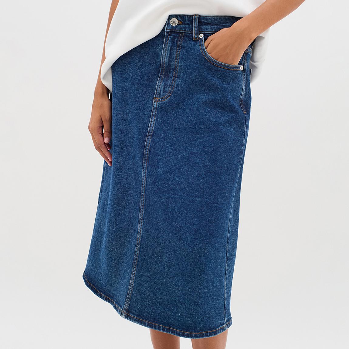 Dark Blue Saline Denim Skirt main product photo