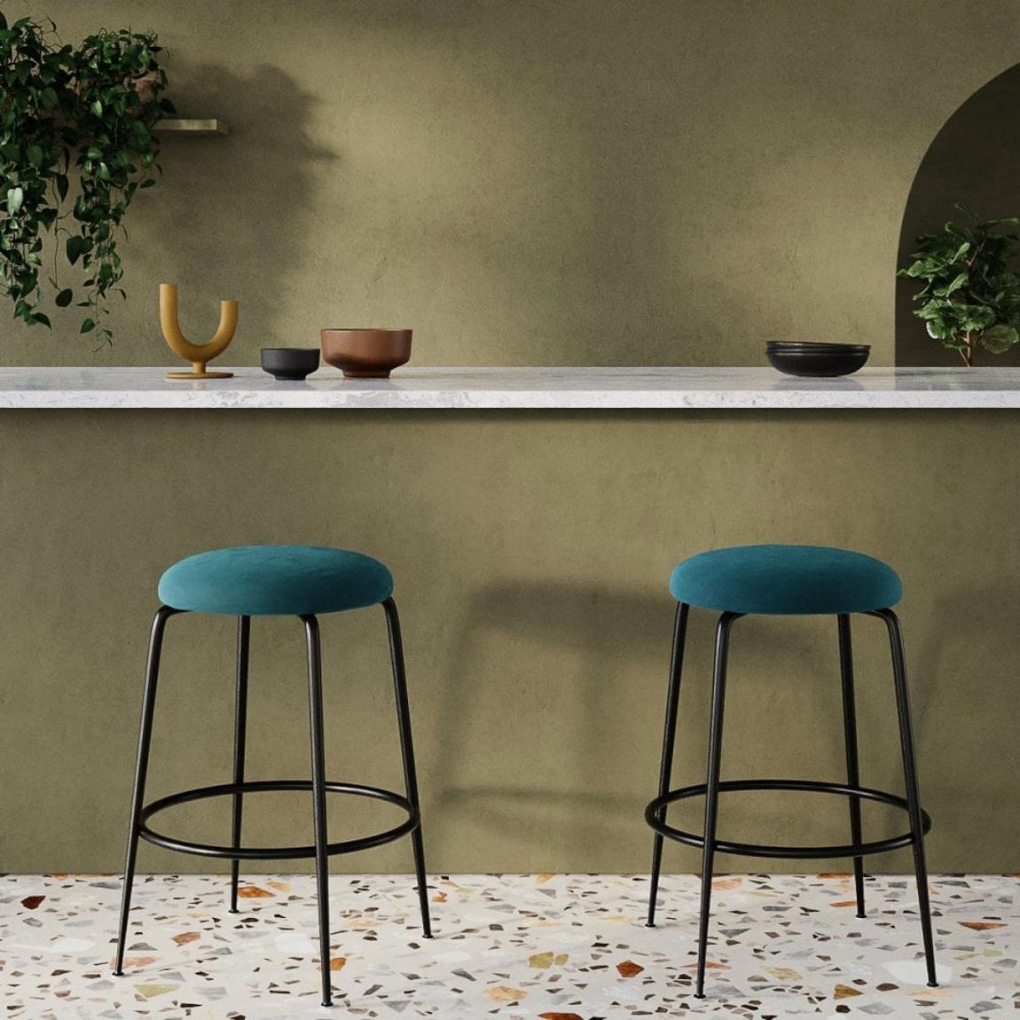 Regent Kitchen Stool, Teal Sustainable Velvet & Black main product photo