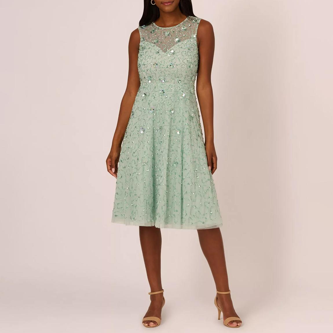 green emerald velvet dress Adrianna Papell Platinum 40440