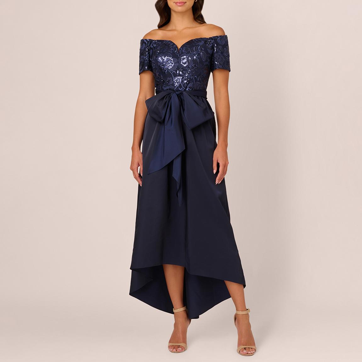 Navy Embroidered Sequin Hi-Low Dress main product photo