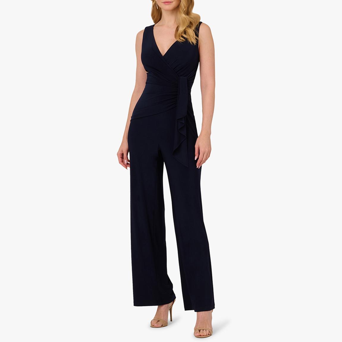 Navy V-Neck Straight Leg Jumpsuit main product photo