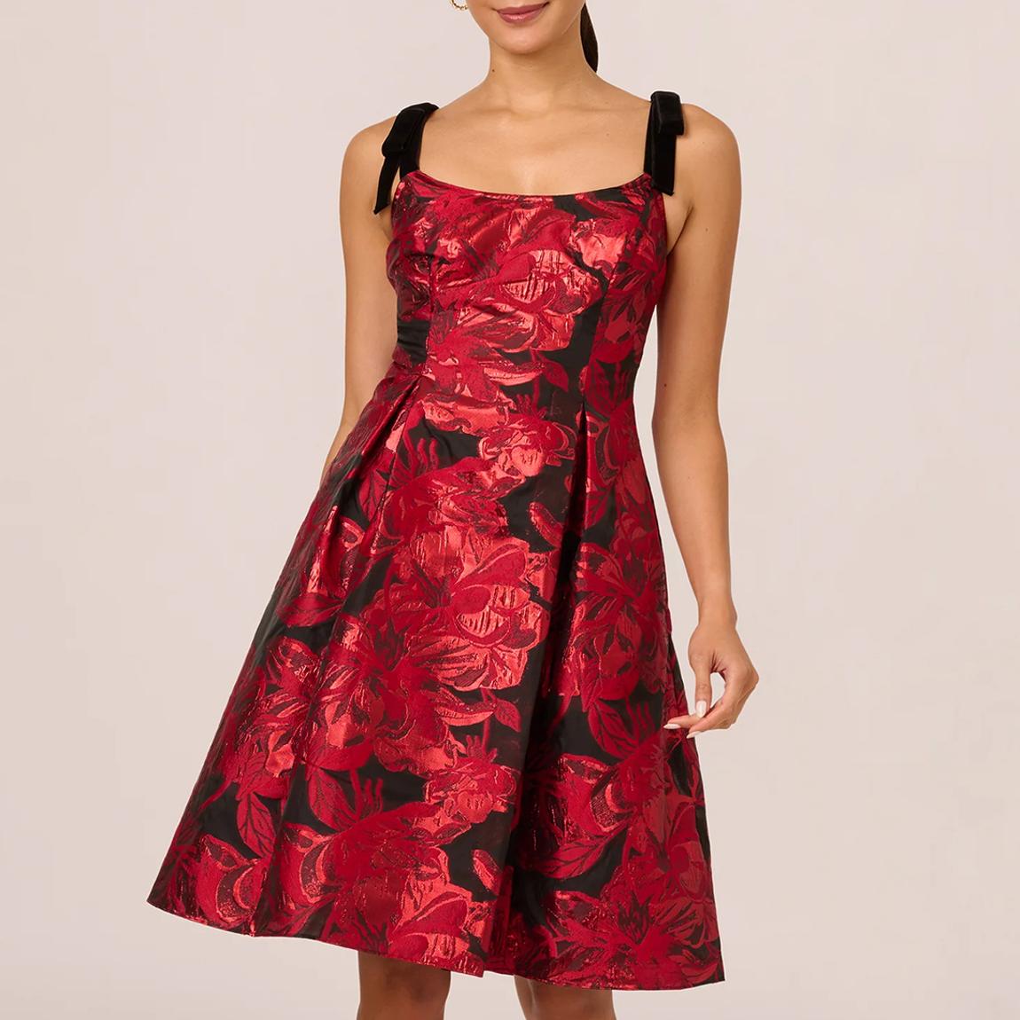 Red Floral Metallic Mini Dress main product photo