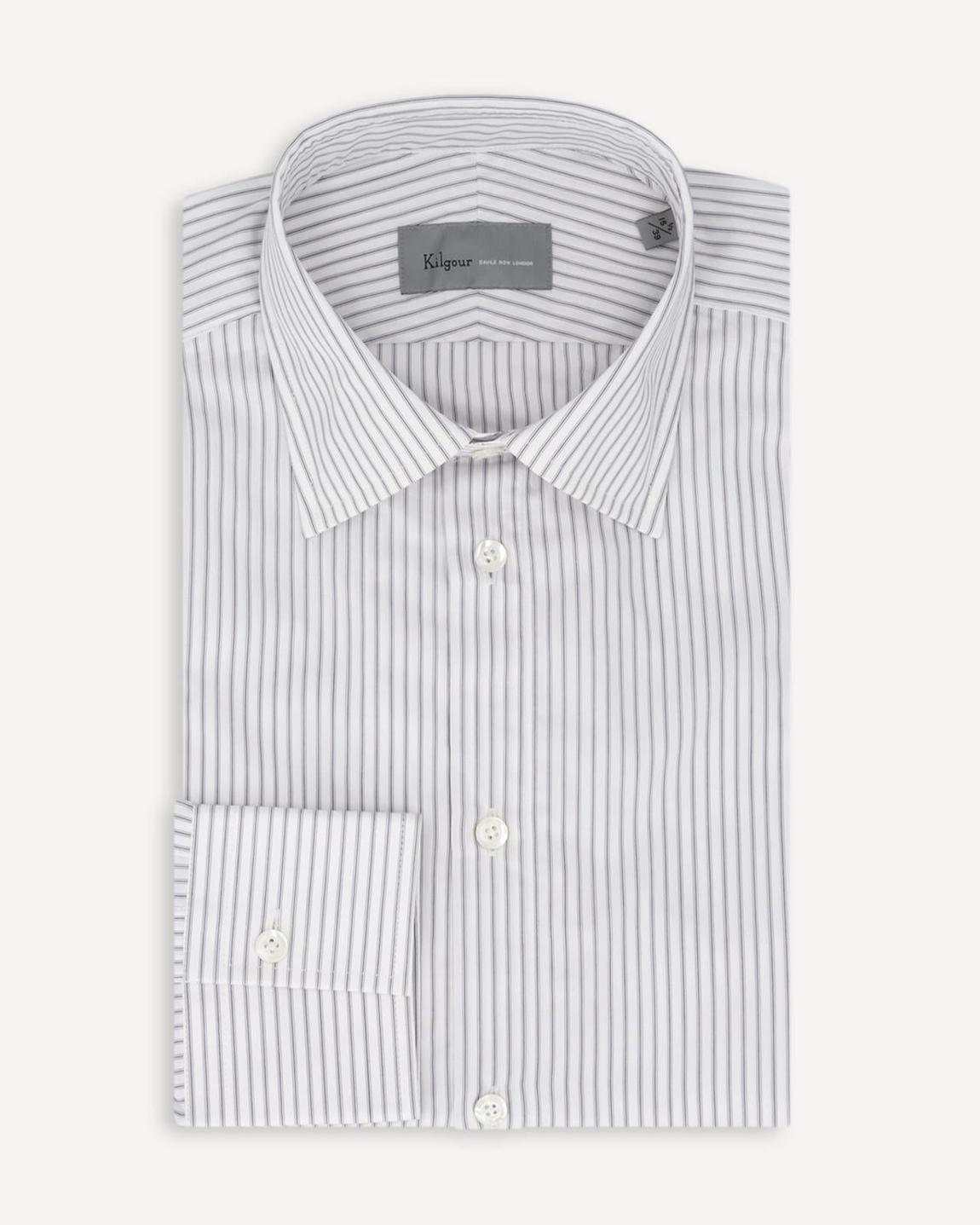 KILGOUR White and Grey City Stripe Shirt with Regular Collar main product photo