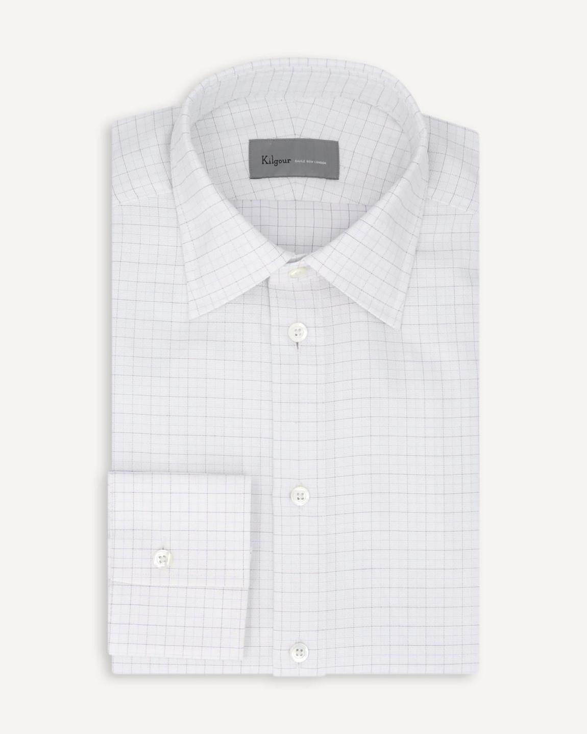 KILGOUR White and Royal Blue Micro Check Regular Collar Shirt main product photo