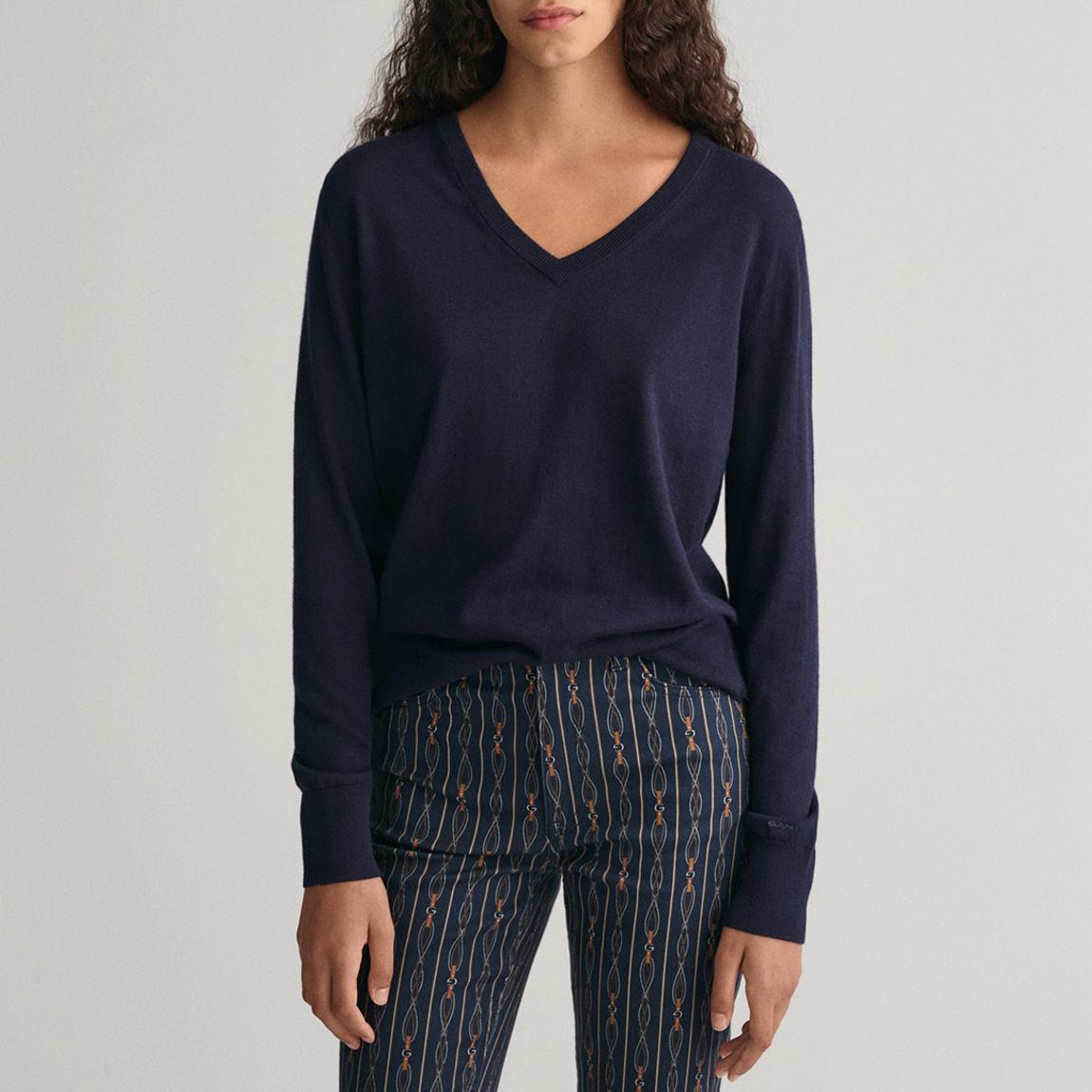 Navy Fine Knit V-Neck Jumper main product photo