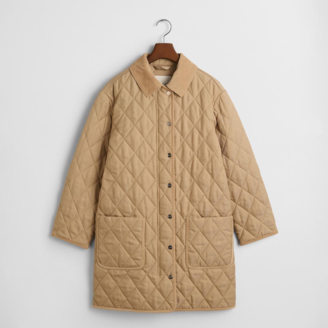 Camel Quilted Cord Detailed Coat main product photo