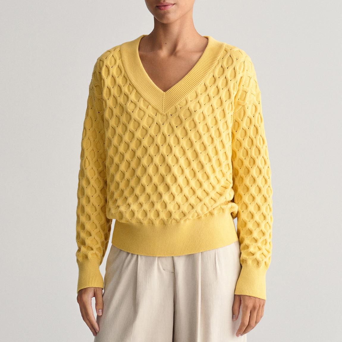 Sunflower Yellow Textured Knit V-Neck main product photo
