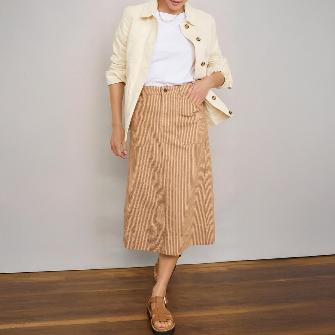 Tan Stripe Print Rosalie Skirt main product photo