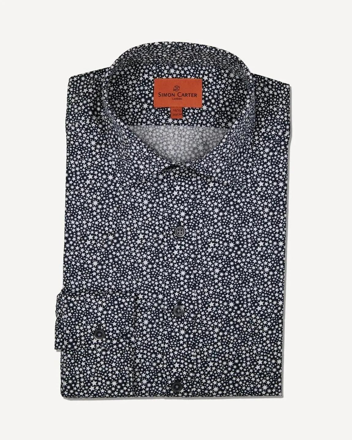 Simon Carter Navy and White Star Print Tailored Fit Shirt main product photo