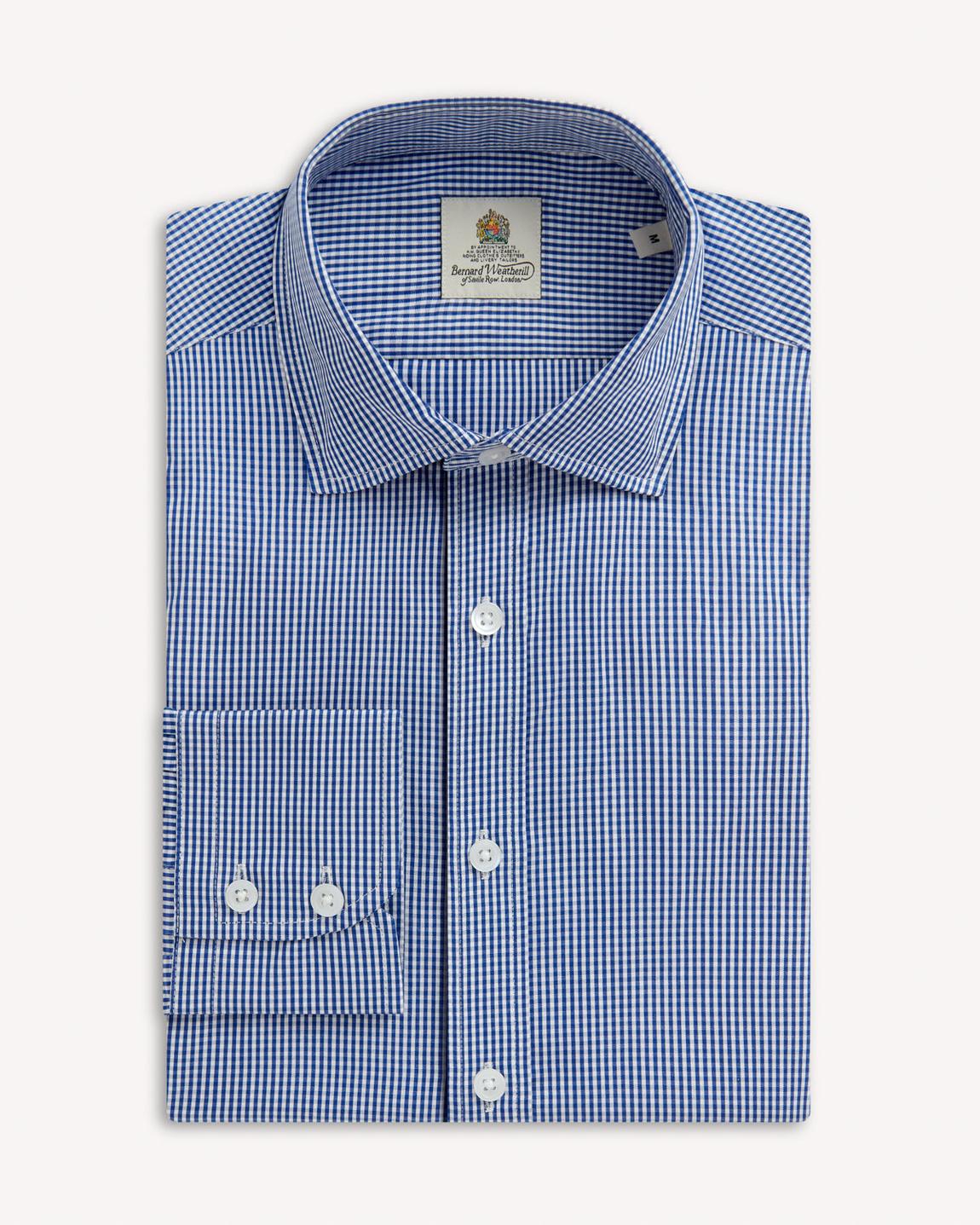 Bernard Weatherill Royal Blue/White Micro Gingham Semi-Cutaway Shirt main product photo